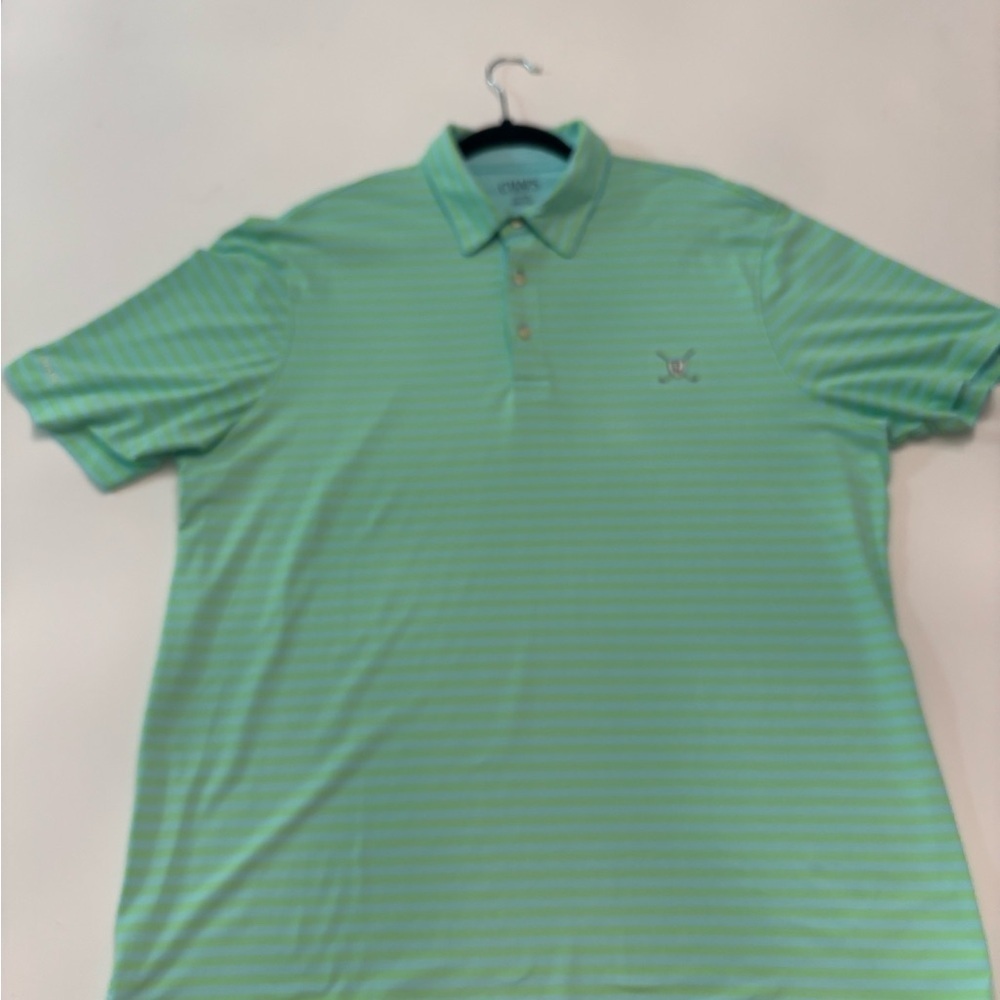 CHAPS Golf Polo Shirt Men’s XL Green Blue Stripe C78 Logo Performance